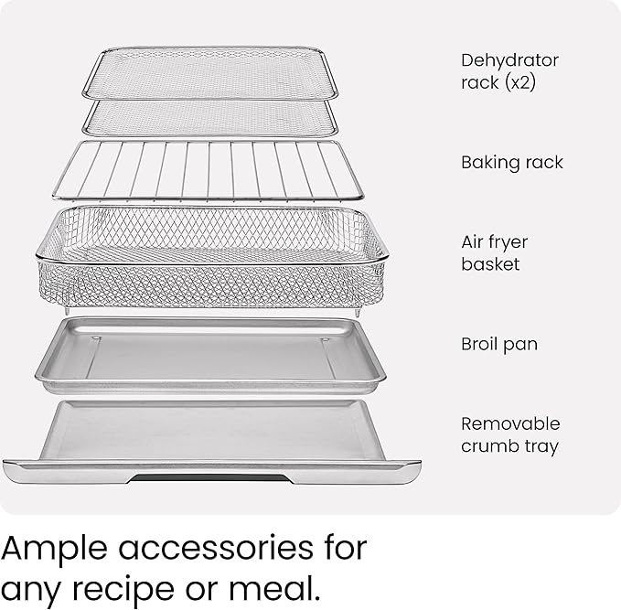 CHEFMAN Air Fryer Toaster Oven XL 20L Healthy Cooking &amp User Friendly Countertop Convection Bake &amp Broil 9 Cooking Functions Auto Shut-Off 60 Min Timer Nonstick Stainless Steel Shade Sel