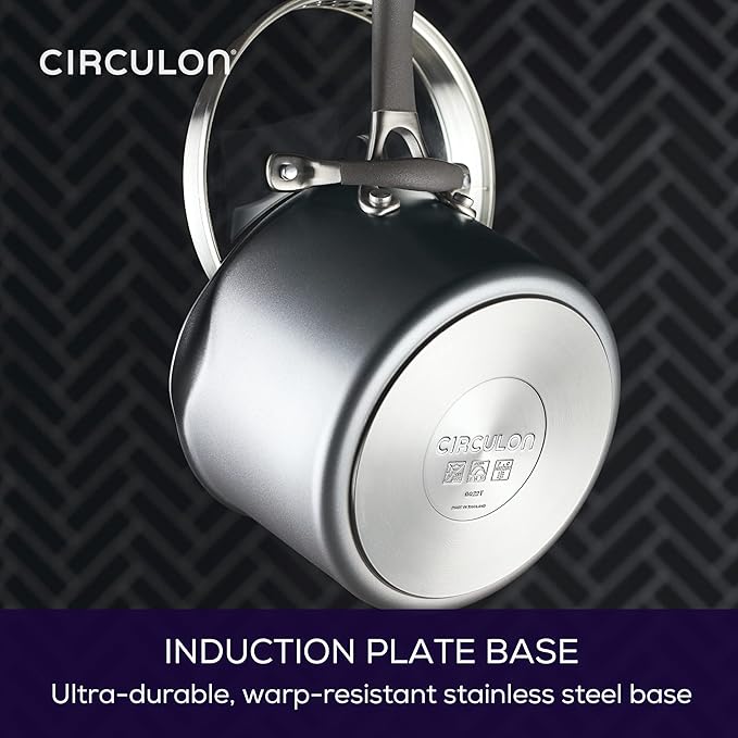 Circulon A1 Series with ScratchDefense Technology Nonstick Induction Straining Sauce Pan with Lid 3 Quart Aluminum Graphite