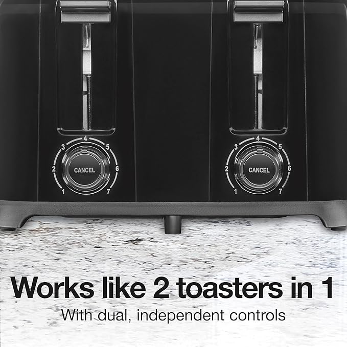 Proctor Silex 4 Slice Toaster with Extra Wide Slots for Bagels Cool-Touch Walls Shade Selector With 7 Browning Levels Toast Boost Auto Shut-off and Cancel Button Black (24215PS)