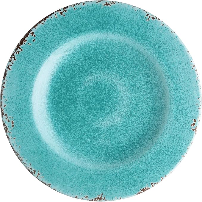 UPware 12 Piece Crackle Melamine Dinnerware Sets Outdoor Dishes Set Plates and Bowls Sets Service for 4 Turquoise