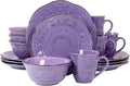 Elama Rustic Birch 16 Piece Stoneware Dinnerware Set in Purple Purple with Brown Accents (EL-RUSTICBIRCH)