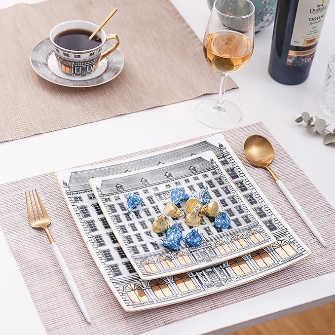 bone china dinnerware set plate sets 8-piece dish set service for 2 people square plates dinnerware sets with cupdishwasher safe