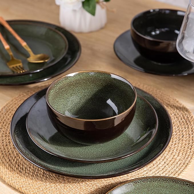 LERATIO Ceramic Dinnerware Sets for 8with pasta bowlsHandmade Reactive Glaze Dishes SetChip Resistant and Scratch Resistant | Oven&ampDishwasher &amp Microwave Safe-Blue(30PCS)