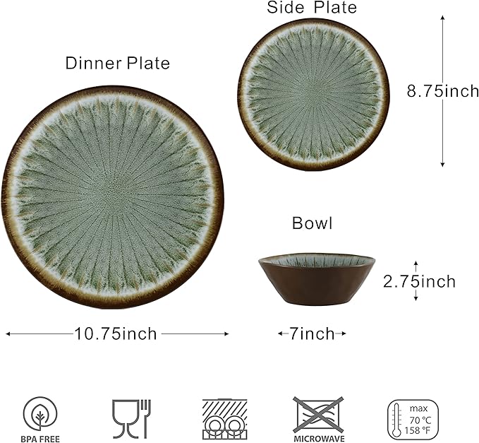 Melamine Dinnerware Sets for 412 Pcs Party Plates and Bowls SetsOutdoor Use Harvest Dinner Dishes SetGreat for RVs CampingLightweight UnbreakableDishwasher SafeSage Green