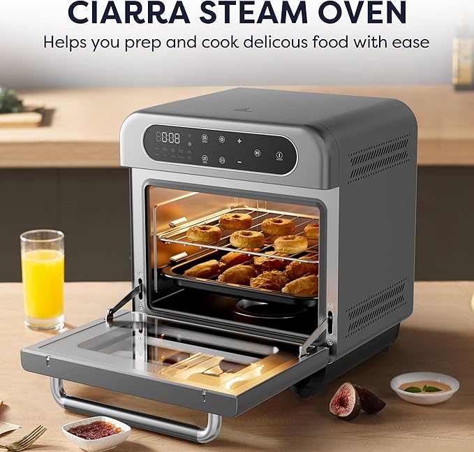 CIARRA 8-in-1 Steam Oven Countertop with Air Fryer 13QT Mini Convection Toaster Oven with Steam Rapid Steam Air Fry Vapor Bake Steam Clean Bake Dried Ferment Grey