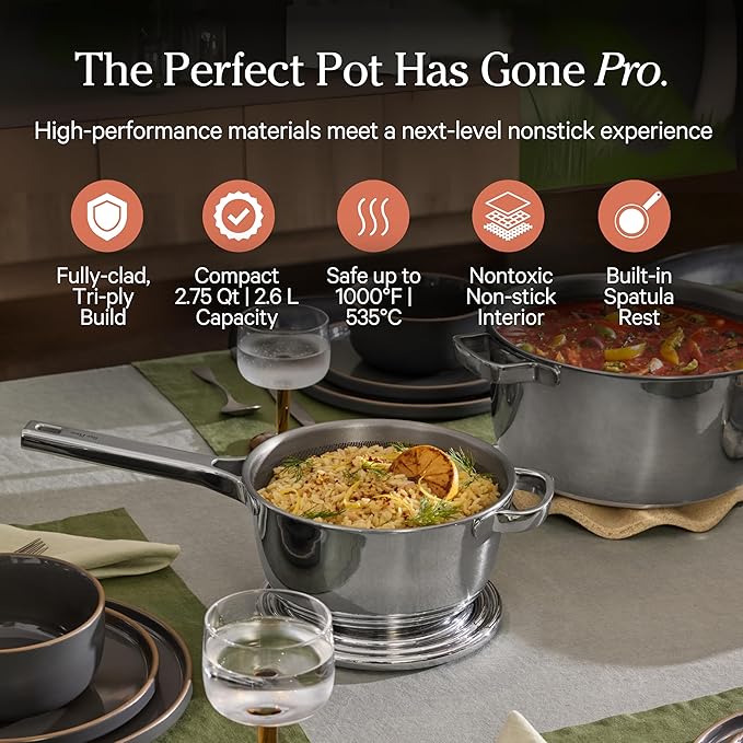 Our Place Mini Titanium Pro Cookware Duo | 6-Piece Tri-Ply Titanium Cookware Set with Always Pan Pro &amp Perfect Pot Pro | Non-Toxic No-Coating Nonstick | Induction &amp Oven-Safe up to 1000°F | Ch