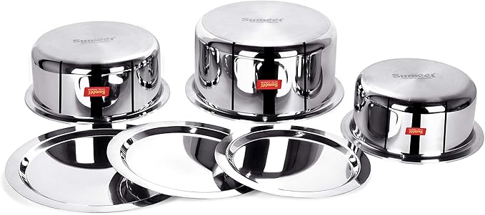 Sumeet Cook Smart TriPly SAS (Steel-Aluminium-Steel - 3 Layers) Tope Set of 3Pcs with Lid - No. 16 (1.6Ltr 16Cm) No.18 (2Ltr 18Cm) No. 20(3Ltr 20Cm)