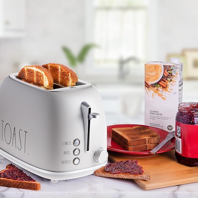 Rae Dunn Retro Rounded Bread Toaster 2 Slice Stainless Steel Toaster with Removable Crumb Tray Wide Slot with 6 Browning Levels Bagel Defrost and Cancel Options Sand