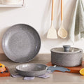Gray Non Stick Pot and Pan Set with Removable Handle Ceramic Cookware Set Detachable Handle 5pcs Induction Kitchen Camping Stackable Pots Pans Dishwasher/Oven Safe PTFE/PFAS/PFOA Free