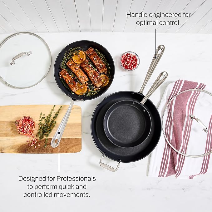 All-Clad HA1 Hard Anodized Nonstick Fry Pan Set – 5-Piece Cookware 8 10 12 Skillets with Lid Induction Compatible Oven Safe to 500°F Lid Safe to 350°F Black