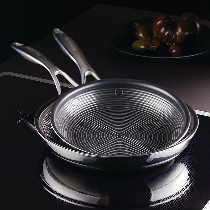 Circulon Clad Stainless Steel Frying Pans/Skillet Set with Hybrid SteelShield and Nonstick Technology 10 Inch and 8.5 Inch Silver
