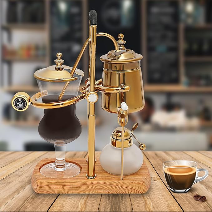 Belgian Belgium Luxury Royal Family Balance Syphon Siphon Coffee Maker Vacuum Brewing System Vintage Classic Retro Luxury Exquisite Design Coffee Maker 400 ml (Gold)