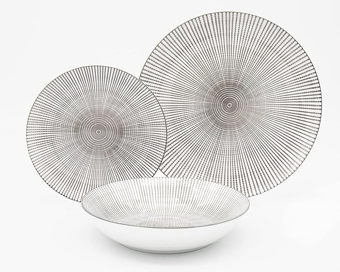 Godinger Dinnerware Set with Dinner Plate Salad Plate and Soup Bowl Laura Grey Porcelain 12 Piece Set