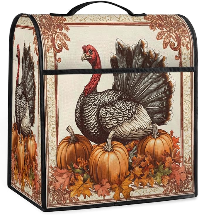 cfpolar Kitchen Aid Mixer Cover Compatible with 6-8 Quarts Turkey Thanksgiving Pumpkin Stand Mixer Cover Kitchen Aid Mixers Accessories Appliance Organizer Bag Dust Covers with Zipper Pocket