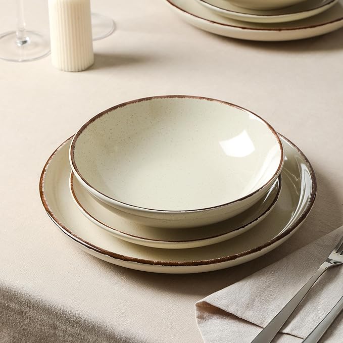 Earth and Clay Heath 12-Piece Dinnerware Set Stoneware Plates and Bowls Set Dishwasher and Microwave Safe Dish Set for 4 Coffee