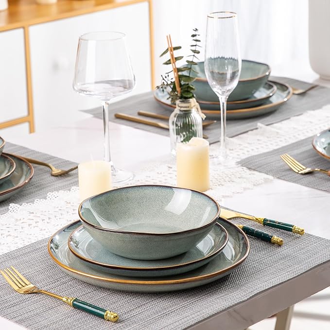 AmorArc Ceramic Dinnerware SetsHandmade Reactive Glaze Plates and Bowls SetsHighly Chip and Crack Resistant | Dishwasher &amp Microwave Safe Dishes Set Service for 6 (30pc)