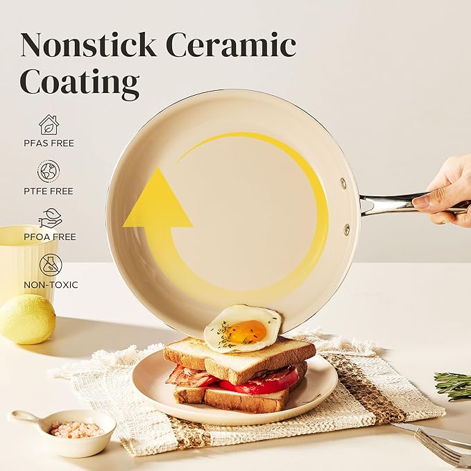 Redchef Ceramic Nonstick Cookware Set14pcs Pots and Pans Set Non StickInduction Cookware with Stainless Steel HandleNon Toxic Kitchen Cooking SetDishwasher &amp Oven SafePFAS PFOA &amp PTFE Fre