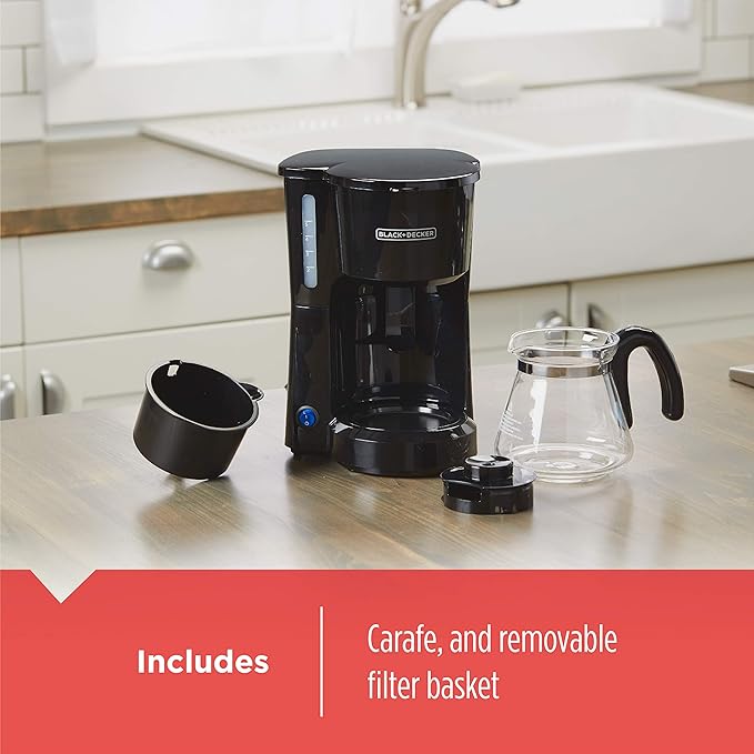 BLACK+DECKER 5-Cup Coffee Maker with On/Off Switch Sneak-A-Cup Feature and Easy-View Water Window Black