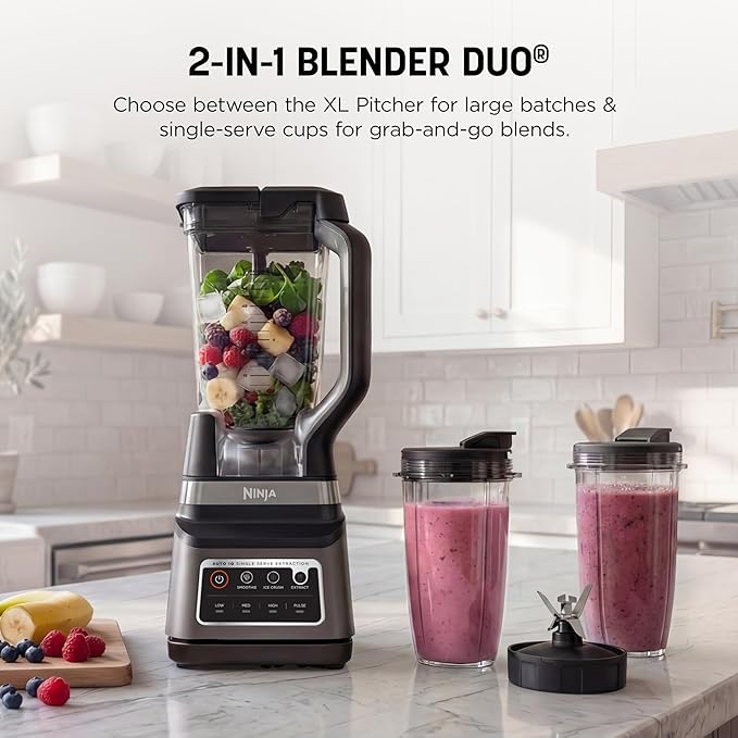 Ninja BN751 Professional Plus DUO Blender 1400 Peak Watts 3 Auto-IQ Programs for Smoothies Frozen Drinks &amp Nutrient Extractions 72-oz. Total Crushing Pitcher &amp (2) 24 oz. To-Go Cups Black
