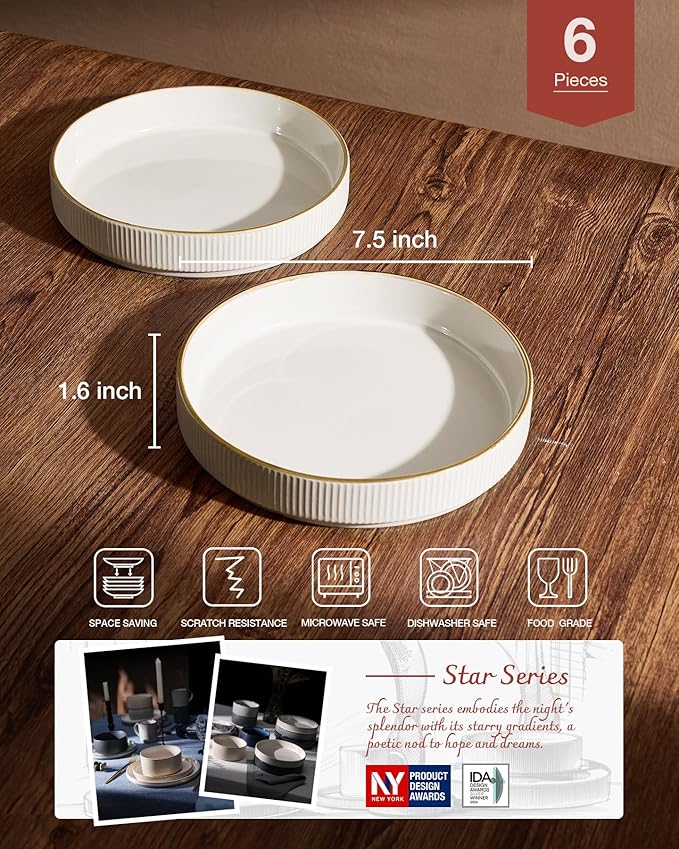 Famiware Star Dinnerware Set with Plates and Bowls Service for 6 (24-Piece) Stoneware Kitchen Dishes Dinner Sets - Vanilla White