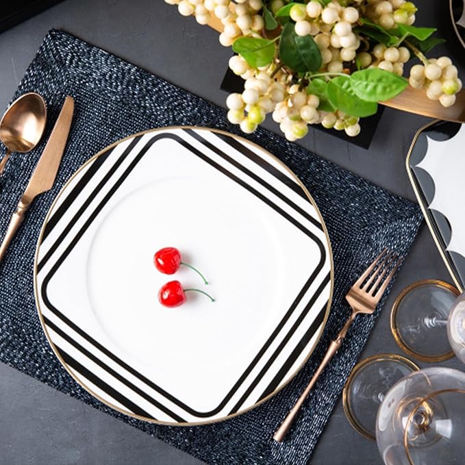gold trim dinnerware set service for 2 8 pieces black and white ceramic plate set bone china plate and cup sets for hotel birthday Mother's Day