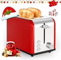 YSSOA 2-Slice Toaster with 6 Browning Setting and 3 Function Extra Wide Slot &amp Removable Crumb Tray Retro Stainless-Steel Style for Bread &amp Waffle Red