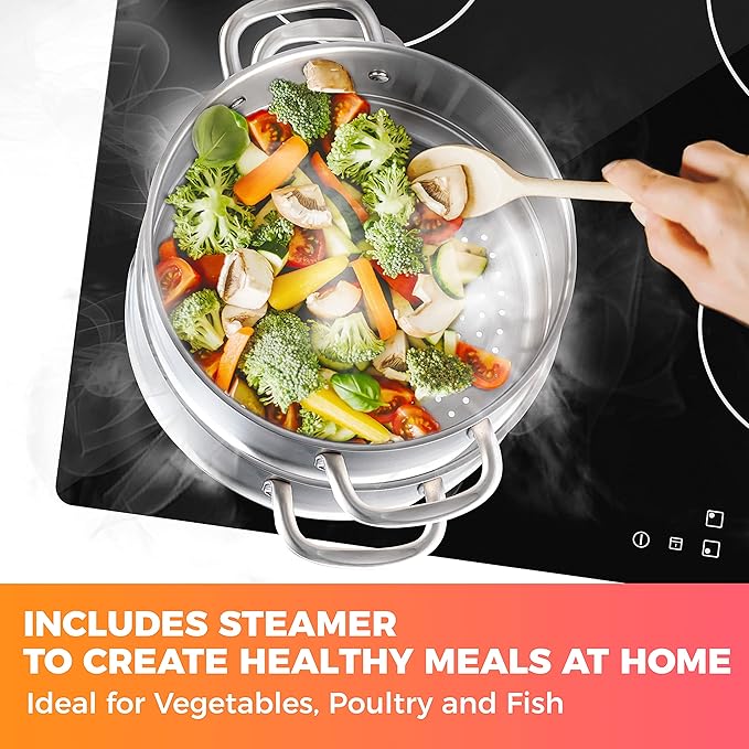 Mueller Pots and Pans Set 11-Piece Ultra-Clad Pro Stainless Steel Cookware Set Ergonomic and EverCool Stainless Steel Handle Includes Saucepans Skillets Stockpot Saute Pan Steamer