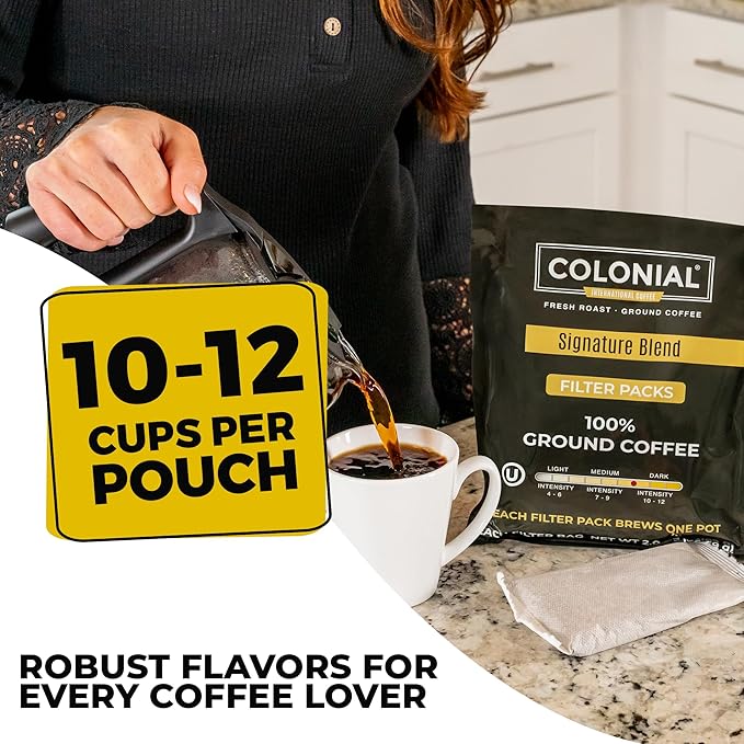 Colonial Coffee Ground Coffee Filter Portion Packs 2 Ounce (Pack of 40) 100% Arabica Breakfast Blend Medium Roast Gourmet Bulk Packets for 10-12 Cup Drip Maker