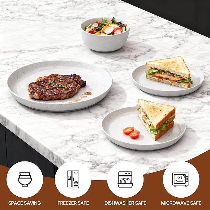 Ceramic Dinnerware Sets12 Pieces Plates and Bowls SetsPorcelain Kitchen Dinner Set for 4Scratch Resistant Stoneware Dish SetRustic Terracotta UndersideDishwasher&ampMicrowave Safeoff white