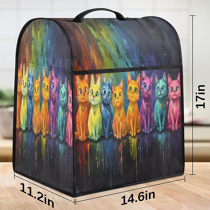 Kitchen Aid Mixer Cover Cat Color Oil Painting Stand Mixer Cover Compatible with 6-8 Quarts Stand Mixers Dust Covers with Zipper Pocket Foldable Washable Kitchen Aid Organizer Bag