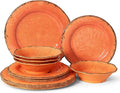 LEHAHA 12 Piece Crackle Lightweight Melamine Dinnerware Set-Service for 4 break-resistant and Durable Rustic Plates and Bowls Dishware Sets Perfect for Patio and Outdoor Activities