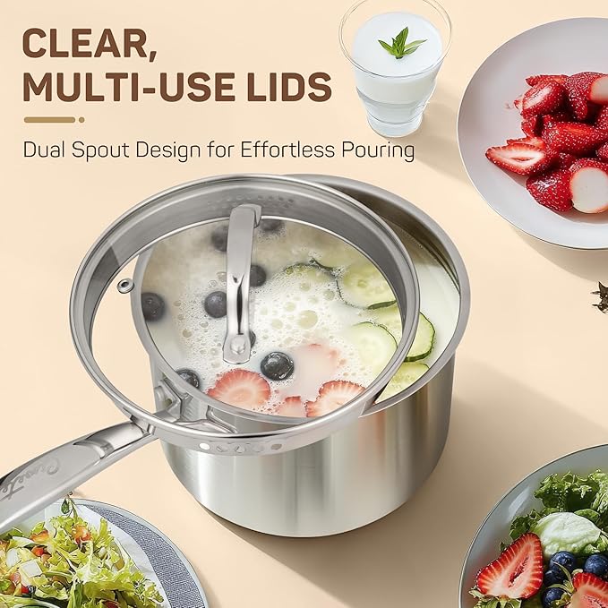 11PC Stainless Steel Cookware Set &amp 3 QT Saucepan (Glass Lid)