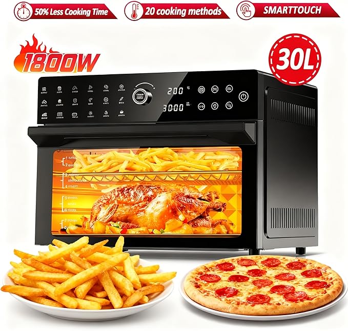 30QTOversized French Door Air Fryer Toaster Oven Combination Featuring 20 Cooking Functions And Digital Control Compatible with 13 Pizza Turkey (1)