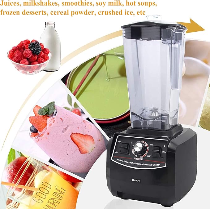 Huanyu Professional Countertop Blender 100 oz Variable Speed &amp Pulse Feature for Fruit Smoothie Ice Soy Milk Hot Soups Frozen Desserts Crush Mix Home Commercial 2200W G5500 (220V Euro Plug Black)