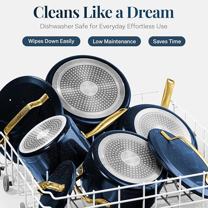 Gotham Steel Modern 11 Pc Ceramic Cookware Set Elegantly Designed Pots and Pans Set Non Stick with Steamer Induction Bottom Premium Stay Cool Handles Non Toxic PFOA Free Oven &amp Dishwasher Saf