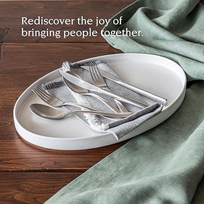 over&ampback Stackable Stoneware Serving Platter - Elegant 1-Piece Oval Serving Platter to Complete Your Kitchen Set - Perfect for Appetizers Desserts and More - 16 L x 11 W - Semi-Matte White