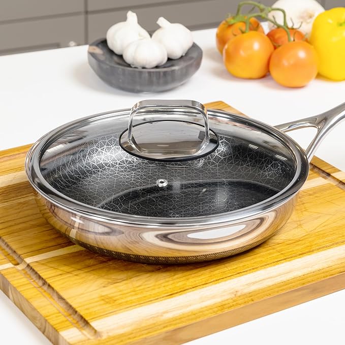 LIVWELL DiamondClad 10-Inch Tempered Glass Lid for the Hybrid Cookware Set - Home and Kitchen Gift - For Hybrid Stainless Steel Sauté Pan Wok Skillet and Frying Pan Lid - Dishwasher Safe PFOA-Free