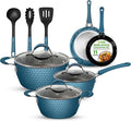 NutriChef 11 Pc Ceramic Cookware Set - Excilon Blue Diamond Nonstick Induction Ready Includes Saucepan Fry Pans Dutch Oven Utensils Dishwasher Safe - NCCW11BD.7