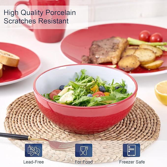 Bestone 16 Piece Round Kitchen Dinnerware Sets Plates and Bowls Dinner Plates Cereal Bowls Stoneware Dinnerware Blue and White