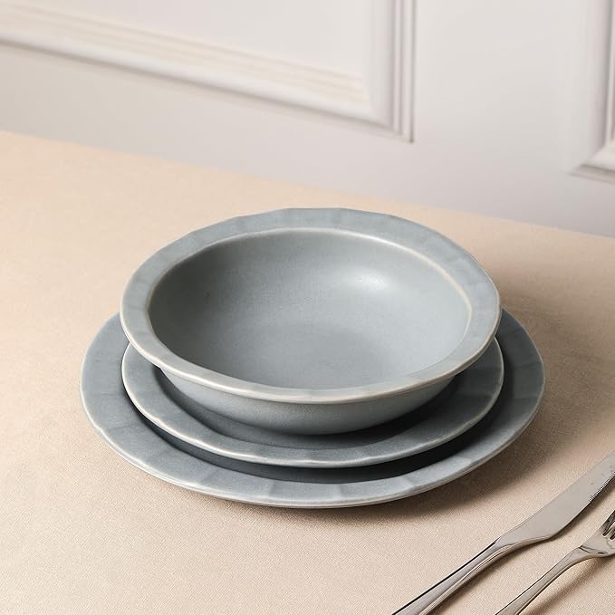 Stone Lain Oasis Stoneware 24 Piece Dinnerware Set Home Kitchen Dish Set with Dinner Plates Salad Plates &amp Bowls - Service for 8 Grey Blue