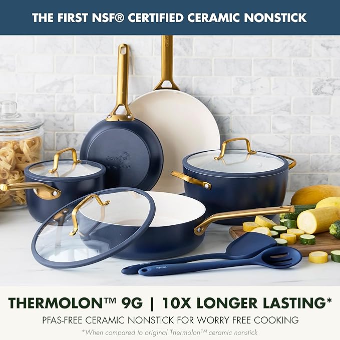 GreenPan Nonstick Reserve Pro 10 Piece Cookware Set NSF Certified Ceramic Hard Anodized PFAS-Free Pots &amp Pans Set with Lids Stainless Steel Handles Oven &amp Dishwasher Safe Twilight Blue
