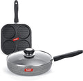 Sumeet NonStick Silfur Cookware Set (Frypan with Glass Lid - 1.5Ltr - 22Cm Dia + Mini Multi Snack Maker - 4 Cavity -19.5cm)