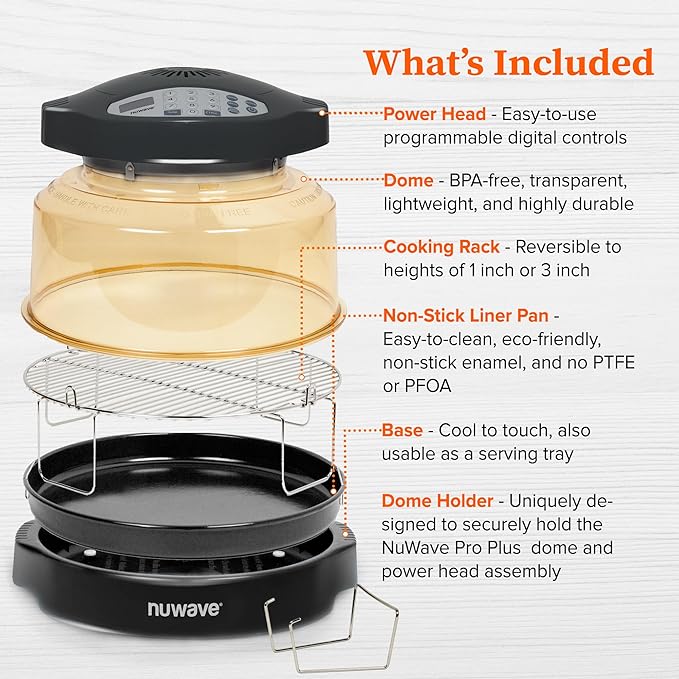 Nuwave Pro Plus 2 Infra-Red Oven Countertop Convection Cook Fresh or Frozen No Defrosting or Preheating Cook Healthy 360 Surround Heat Adjustable Temps 100 Presets 50 Memory Tough Power Dome