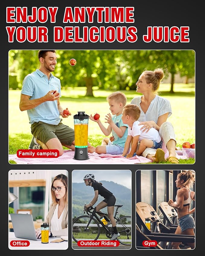Portable Blender 20 Oz Mini Personal Blender for Shakes and Smoothies 240W Small Blender USB Rechargeable with 6 Blades &amp Travel Lid BPA Free for Kitchen Office Gym and Travel (Black)