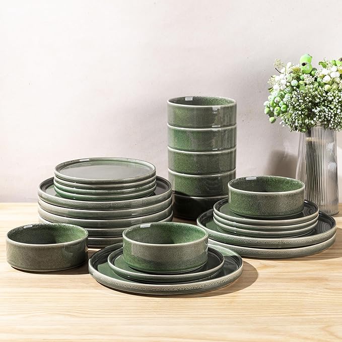 AmorArc Ceramic Dinnerware Sets Handmade Reactive Glaze Stoneware Plates and Bowls SetsHighly Chip and Crack Resistant | Dishwasher &amp Microwave Safe Dishes Set Service for 8 (24pc)