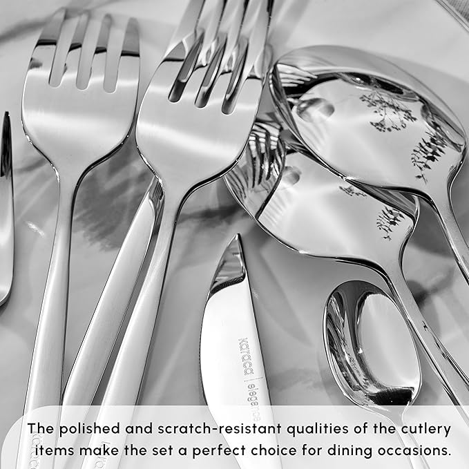 Karaca Lizbon - 18/10 Stainless Steel Silverware Set for 12 60 Piece Heavy Duty Flatware Set Dishwasher Safe Modern Cutlery incl. Kitchen Forks Spoons Knives Eating Utensils Sets - Platin