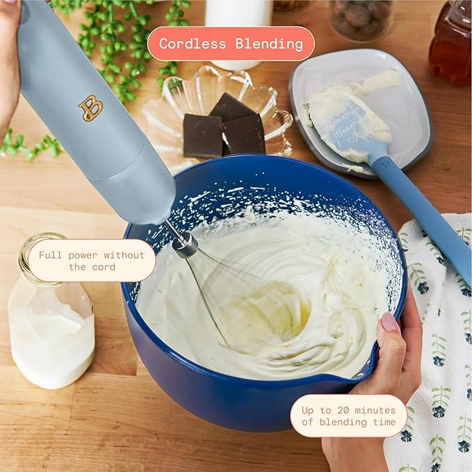 Cordless Immersion Blender 5-in-1 Set | Rechargeable Hand Blender with Chopper Whisk &amp Measuring Cup | 6 Variable Speeds | Stainless Steel Blades | BPA-Free | Stick Blender