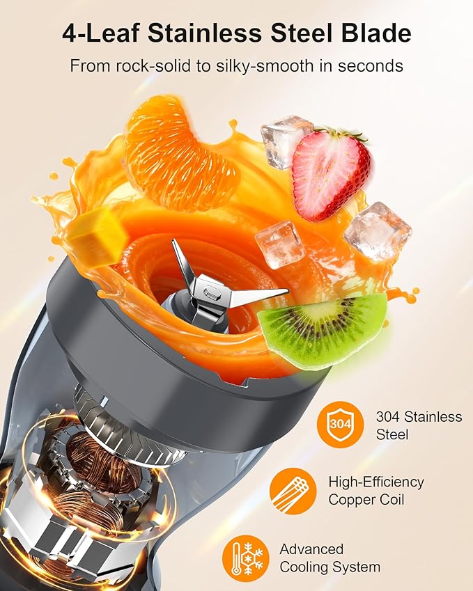 Smoothie Blender 650W Personal Blenders for Shakes and Smoothies with Grinder Cup &amp 2 BPA-Free Portable Cups (20oz+14oz) Portable Blender for Juices Smoothies Maker for Kitchen Blue