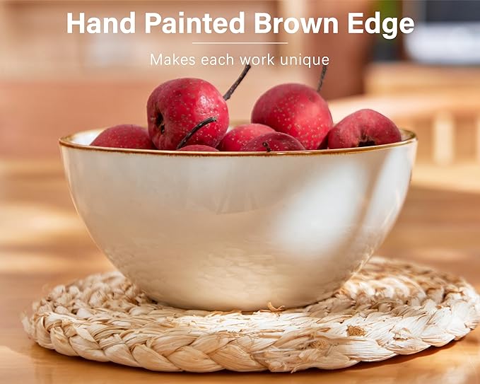 ONEMORE White Plates and Bowls Set Dinnerware Sets for 4 Cream White Dinner Bowl Set 24 oz Dishwasher and Oven Safe