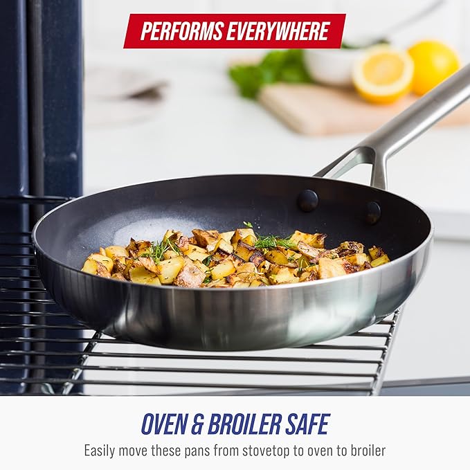 Blue Diamond 15 Piece Stainless Steel Tri-Ply Cookware Pots and Pans Set Induction Compatible Diamond Infused PFAS-Free Ceramic Nonstick Dishwasher &amp Metal Utensil Safe Scratch Resistant Silv